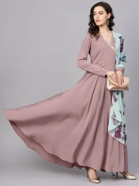 Ahalyaa Women's Mauve A-Line Kurta Set