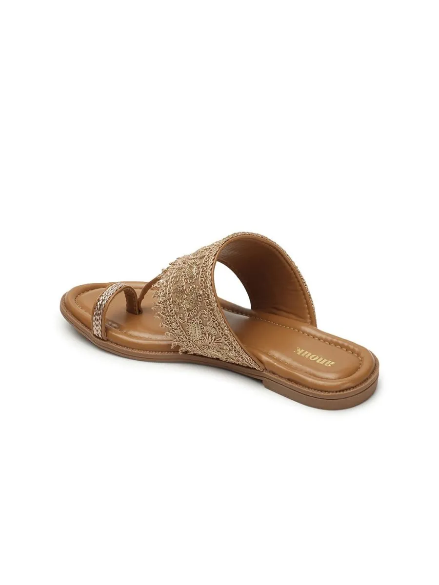 Anouk Beige Ethnic Embellished One Toe Flats