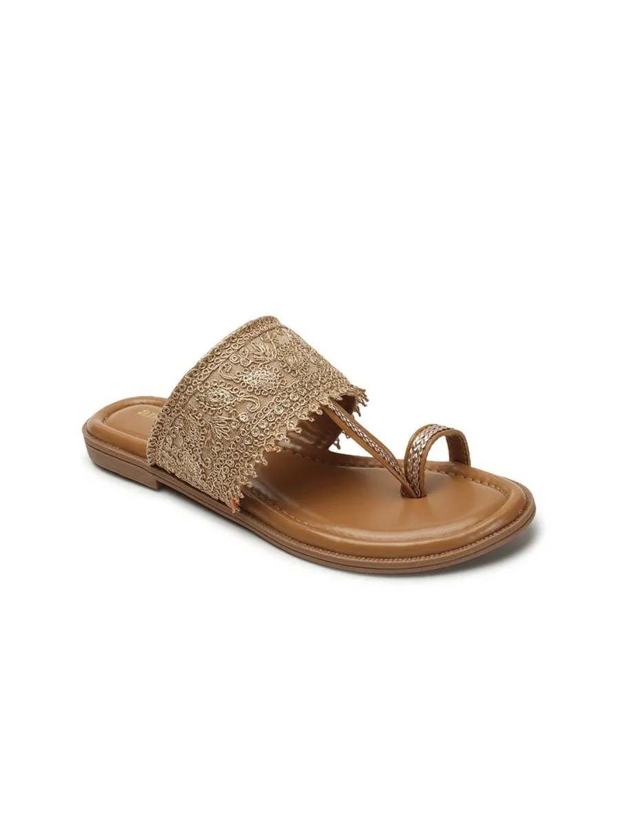 Anouk Beige Ethnic Embellished One Toe Flats