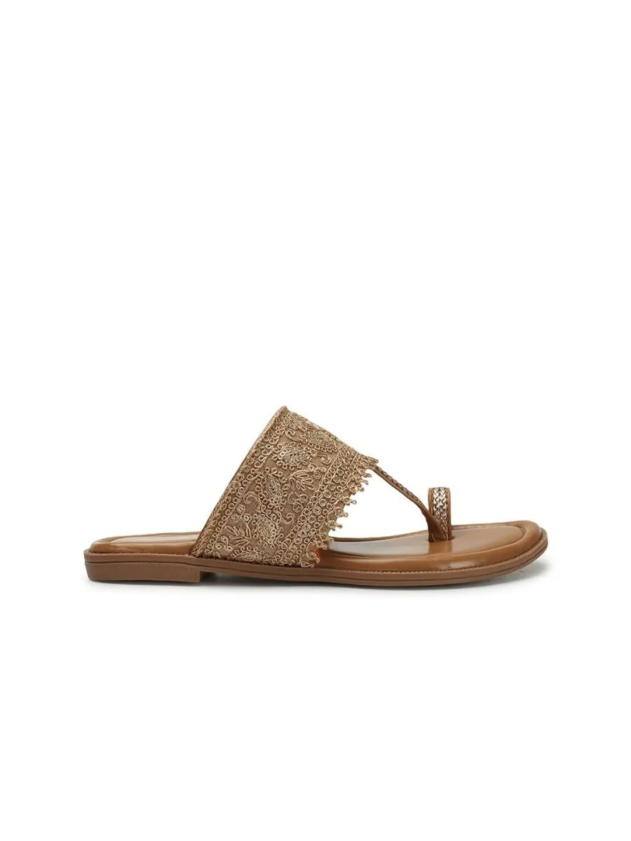 Anouk Beige Ethnic Embellished One Toe Flats