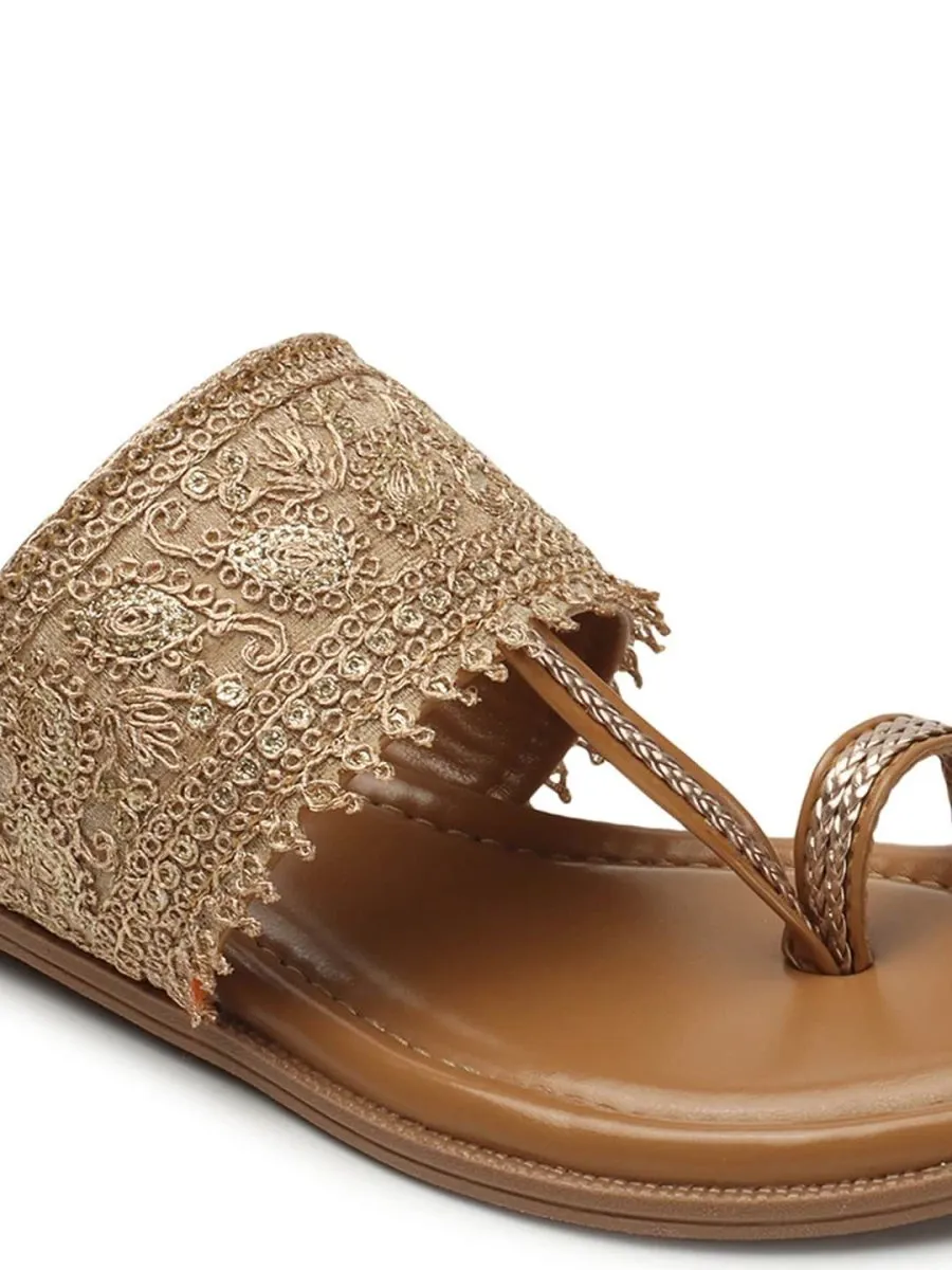 Anouk Beige Ethnic Embellished One Toe Flats