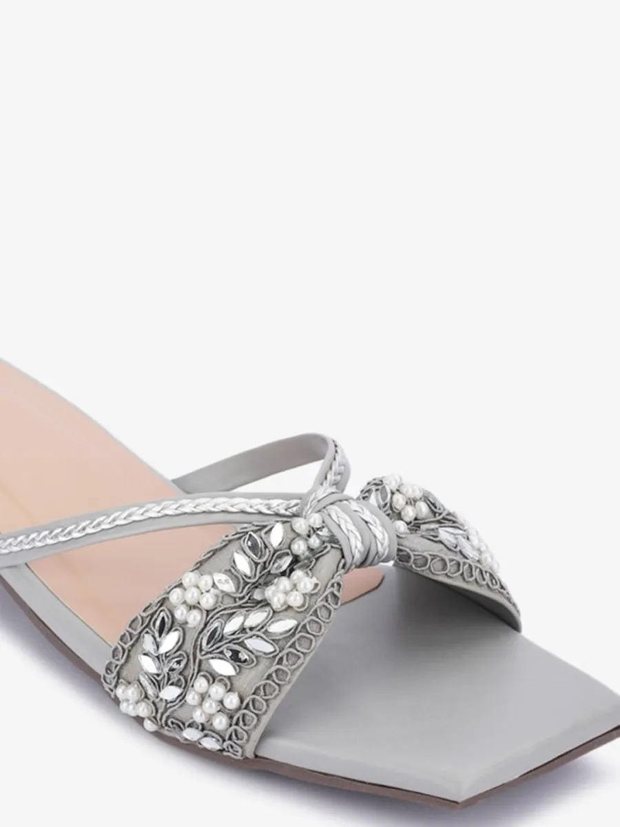 Anouk Grey Ethnic Embellished Open Toe Flats