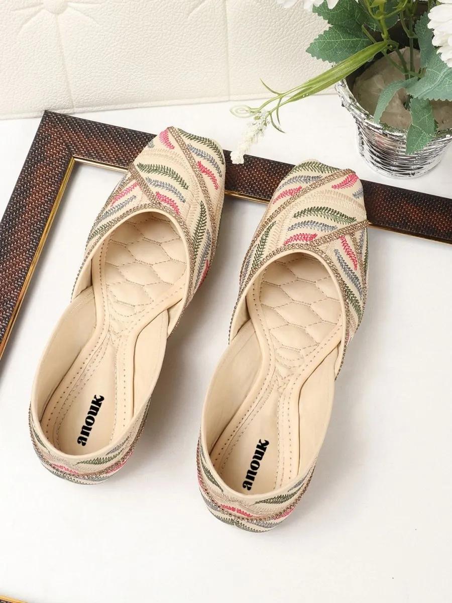 Anouk Women Embellished Synthetic Leather Mojaris
