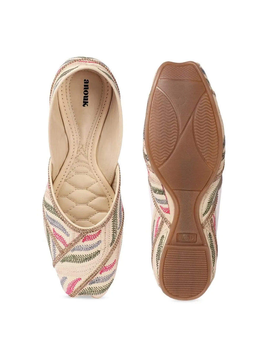 Anouk Women Embellished Synthetic Leather Mojaris