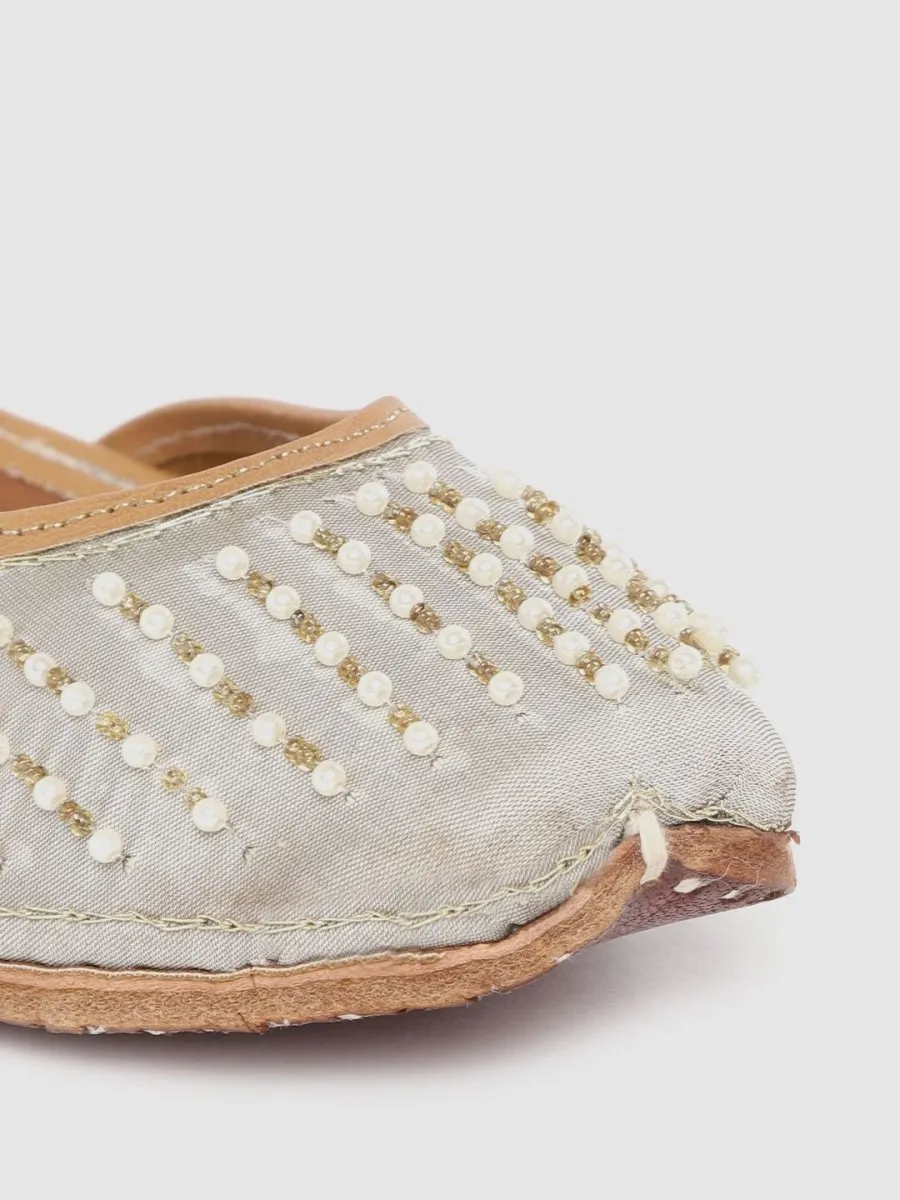 Anouk Women Grey & Off-White Embellished Mojaris