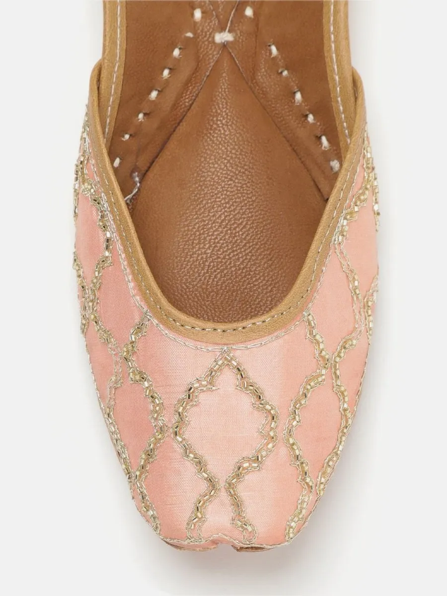 Anouk Women Peach-Coloured & Gold-Toned Embellished Mojaris
