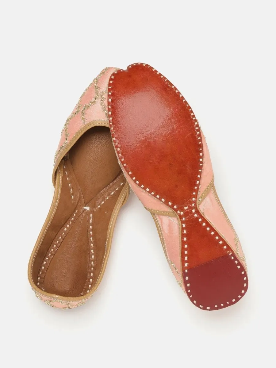 Anouk Women Peach-Coloured & Gold-Toned Embellished Mojaris