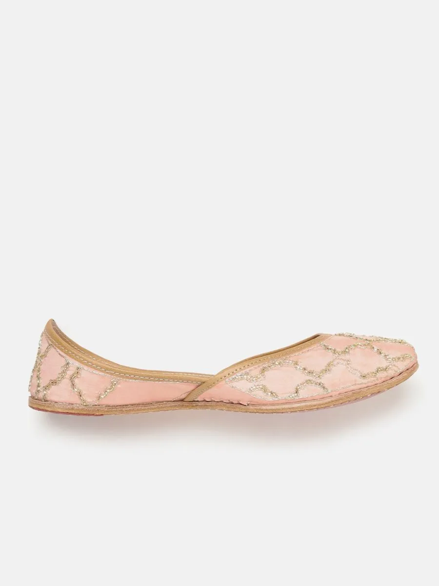 Anouk Women Peach-Coloured & Gold-Toned Embellished Mojaris