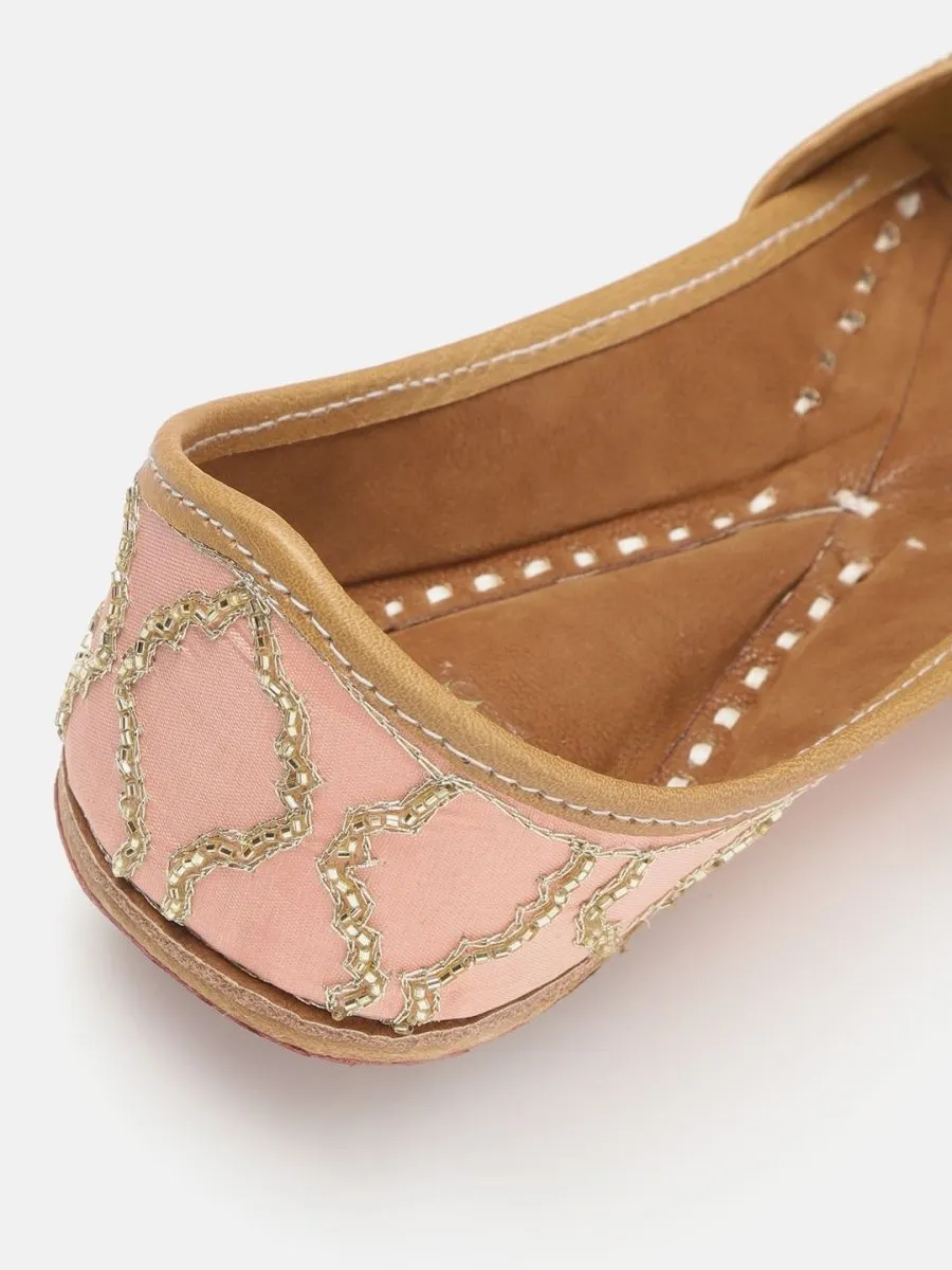 Anouk Women Peach-Coloured & Gold-Toned Embellished Mojaris