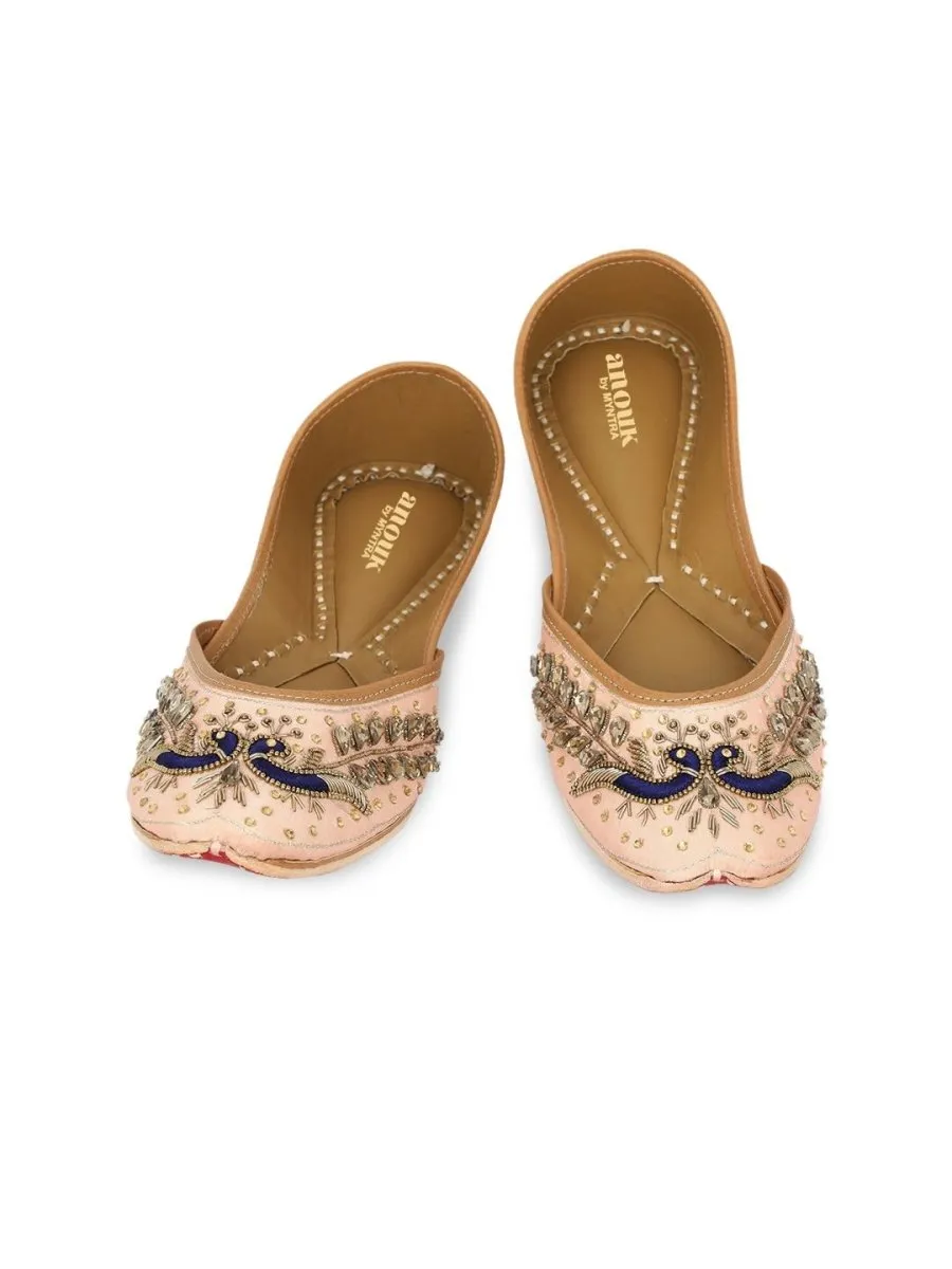 Anouk Women Rose Gold Coloured Ethnic Embellished Mojaris