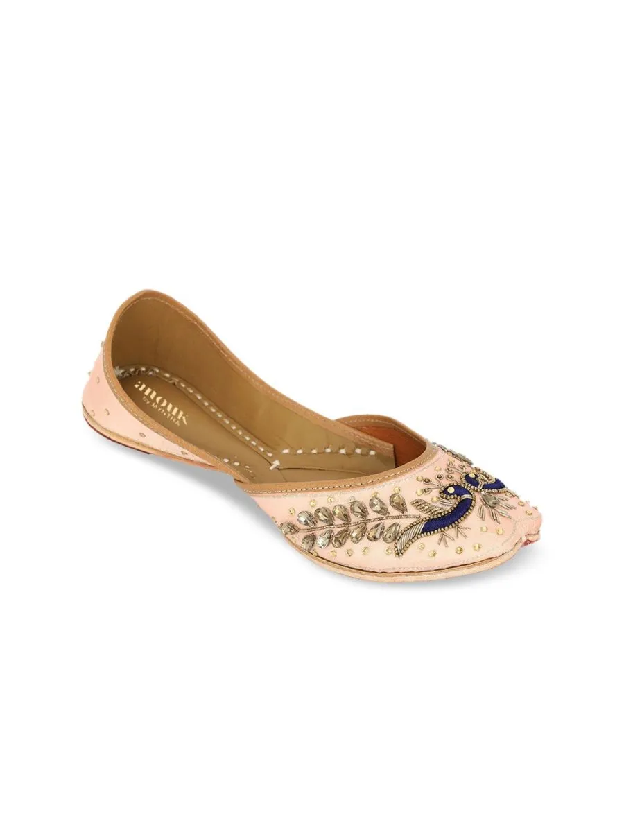 Anouk Women Rose Gold Coloured Ethnic Embellished Mojaris