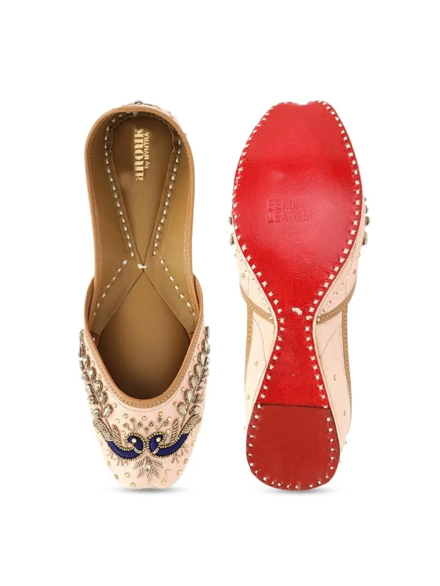 Anouk Women Rose Gold Coloured Ethnic Embellished Mojaris