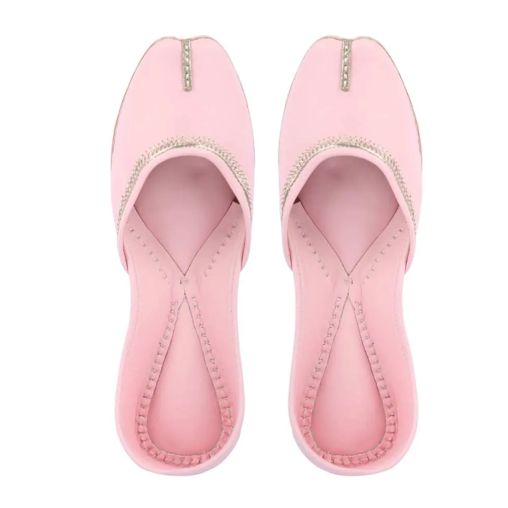 Baby Pink Hand-Crafted Jutti | Embellished Zari | Summery And Day Wear