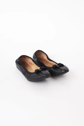 Black Leather Bow Flat
