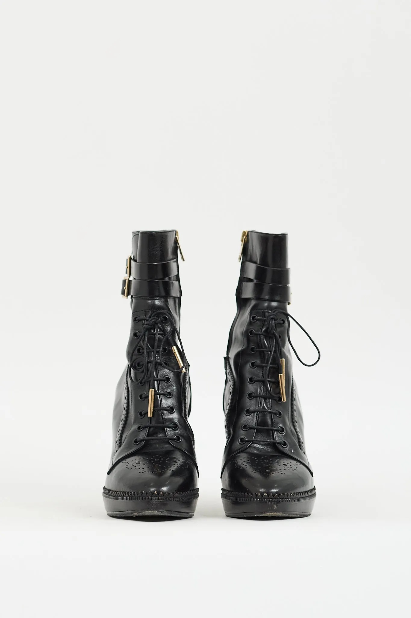 Black Leather Brogue Manners 100 Heeled Boot