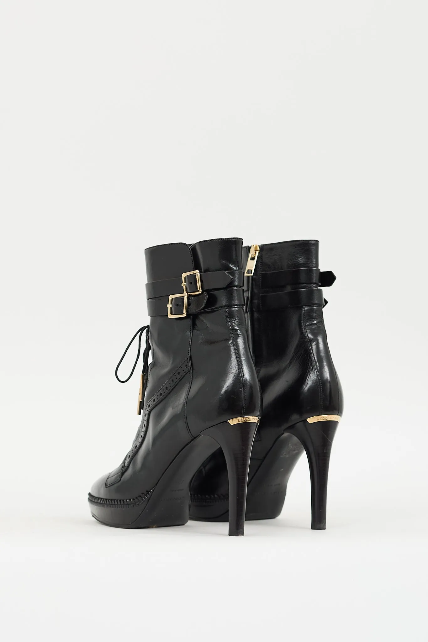 Black Leather Brogue Manners 100 Heeled Boot