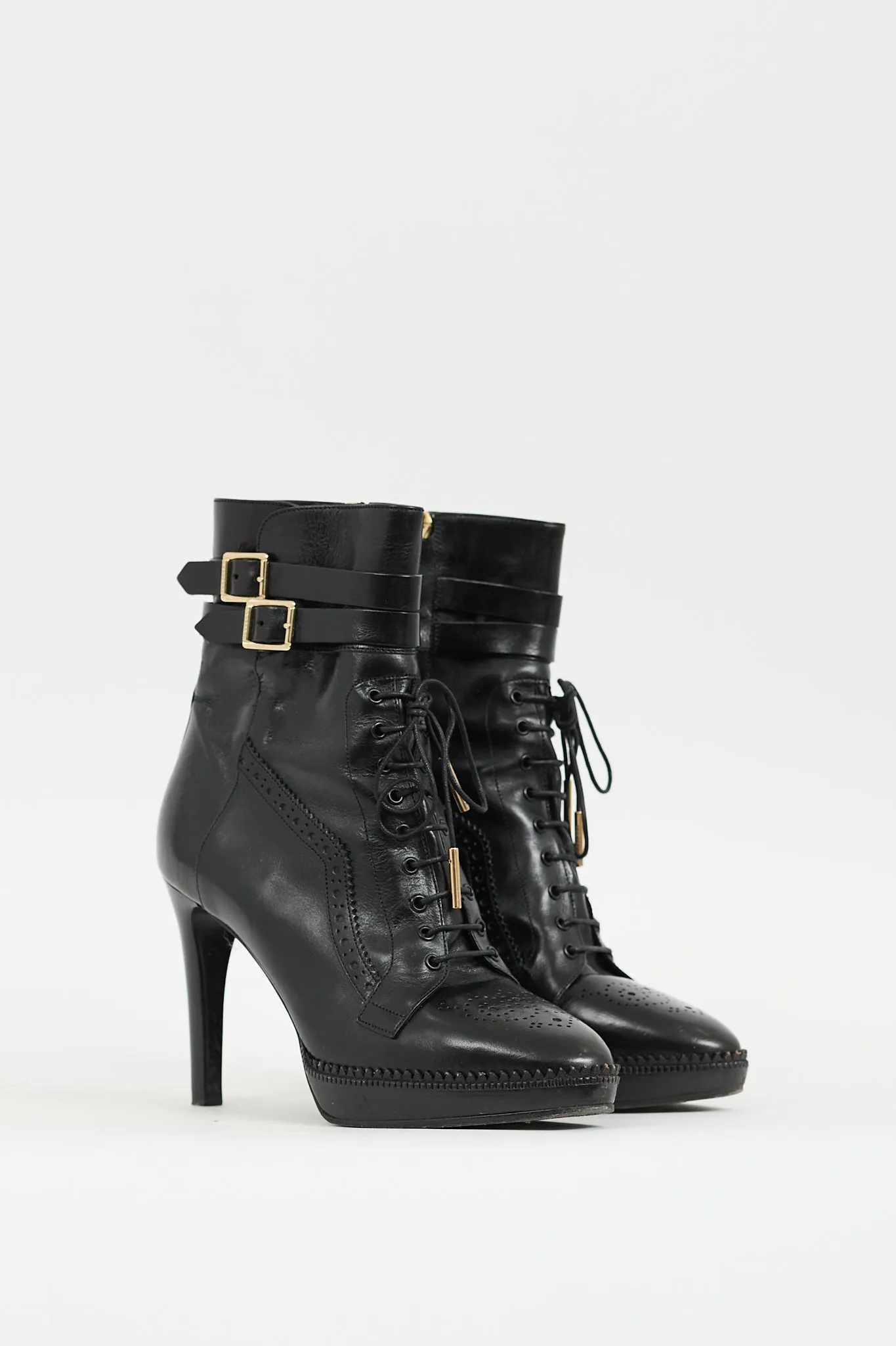Black Leather Brogue Manners 100 Heeled Boot