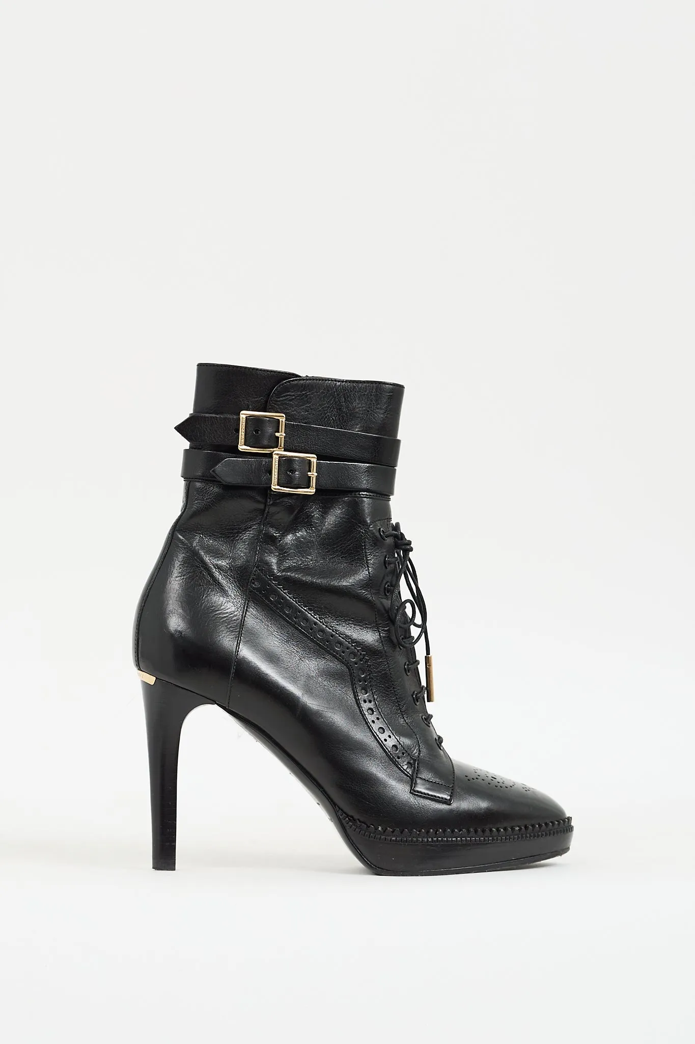 Black Leather Brogue Manners 100 Heeled Boot