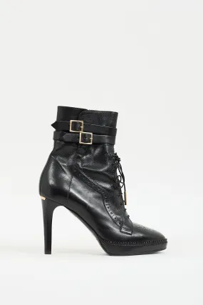 Black Leather Brogue Manners 100 Heeled Boot