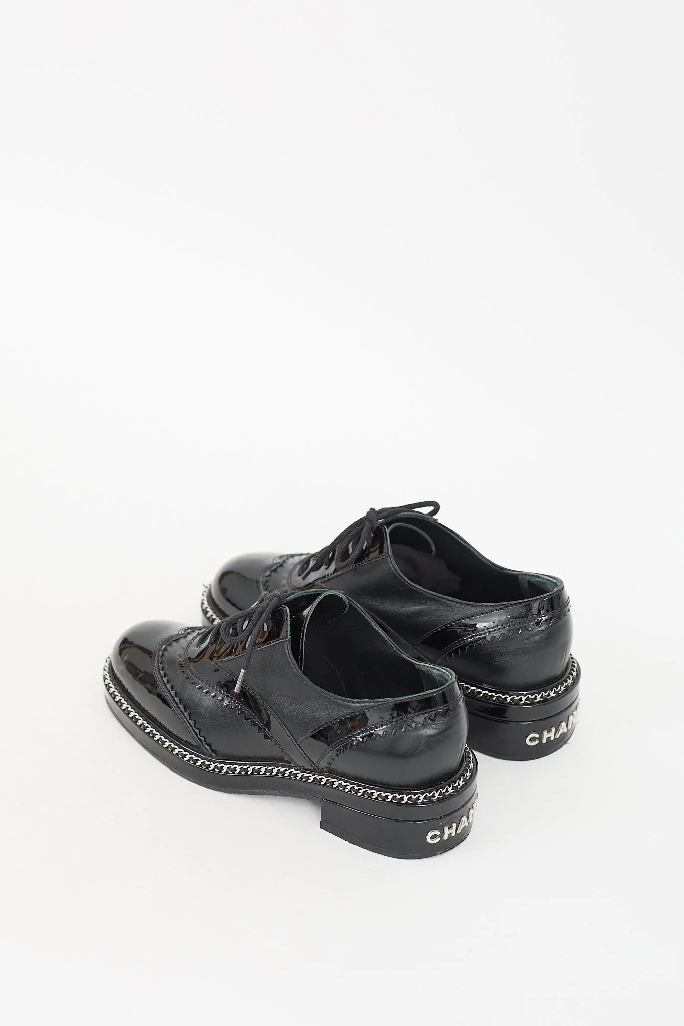 Black Leather Chain Embellished Oxford