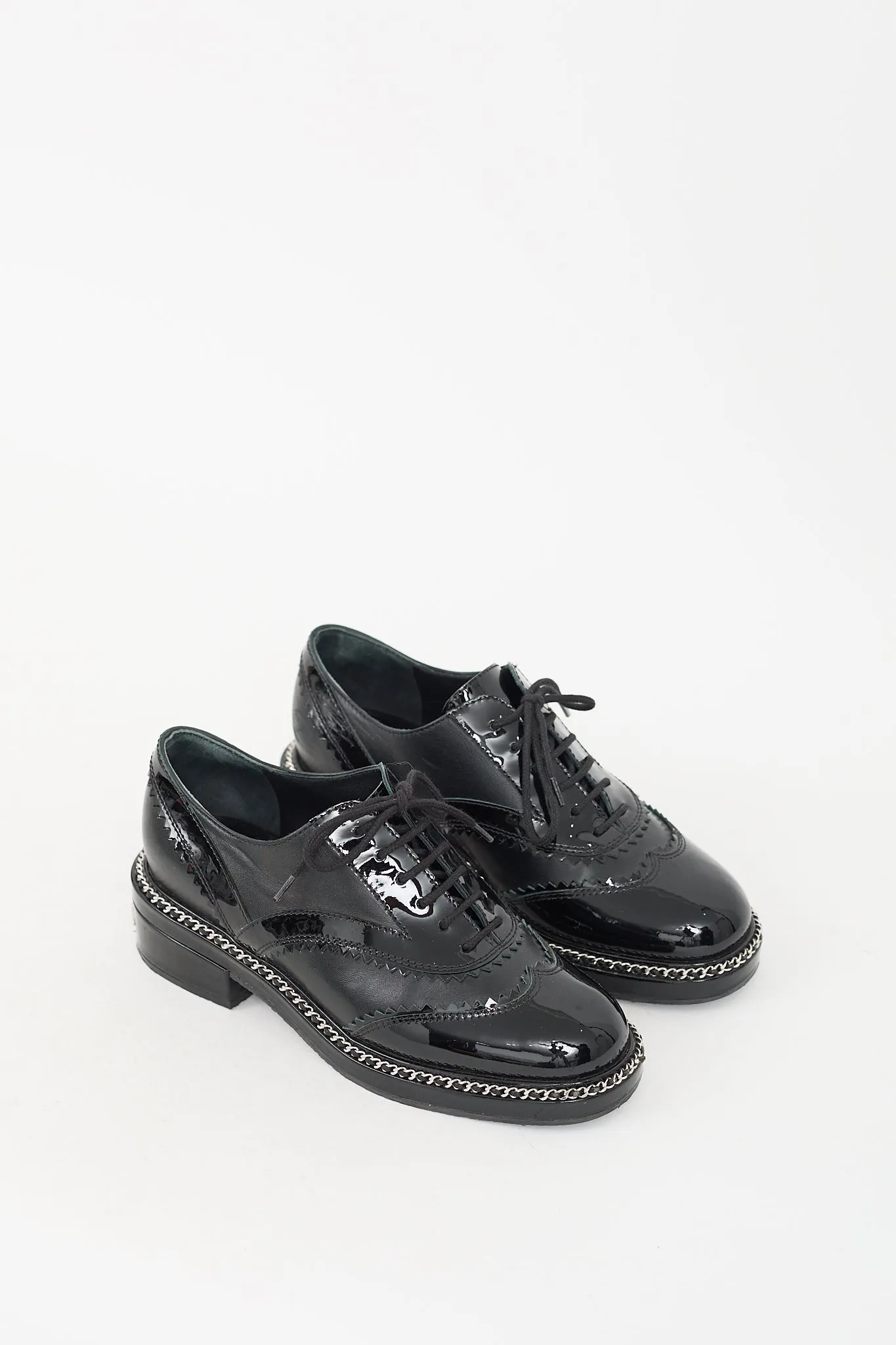 Black Leather Chain Embellished Oxford
