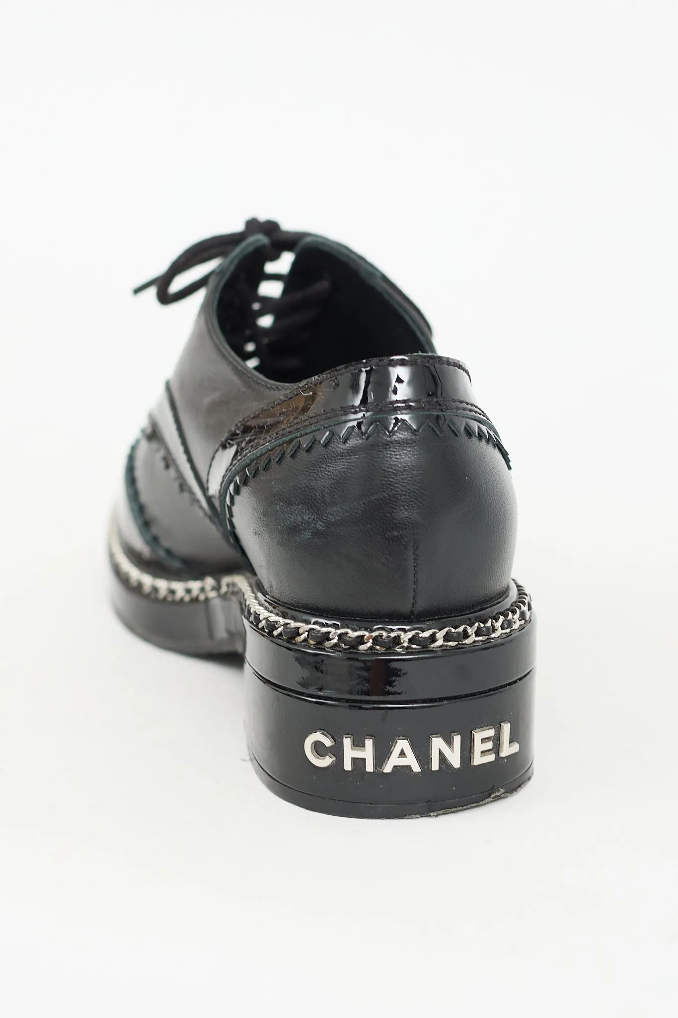 Black Leather Chain Embellished Oxford