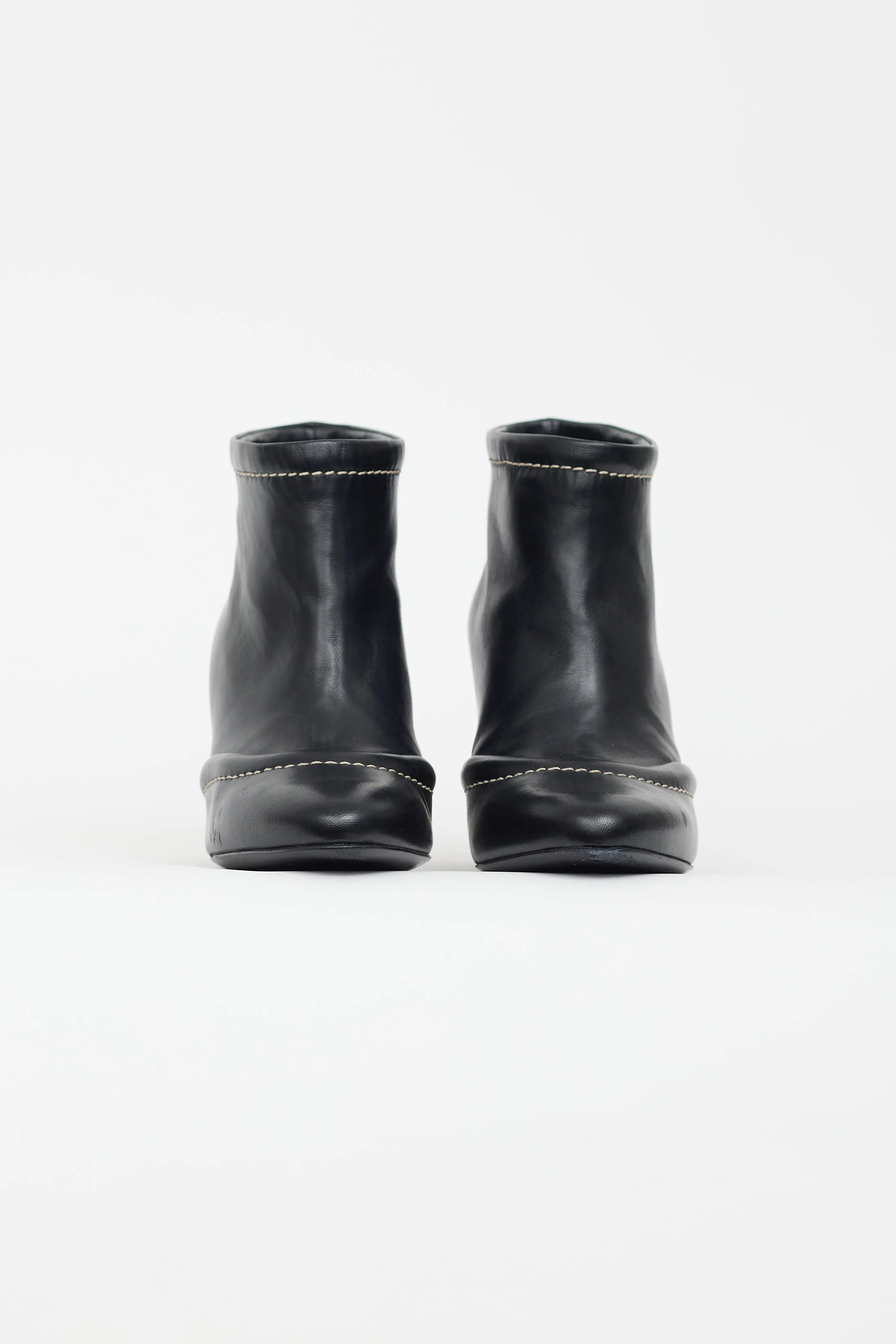 Black Leather Contrast Stitch Heeled Boot