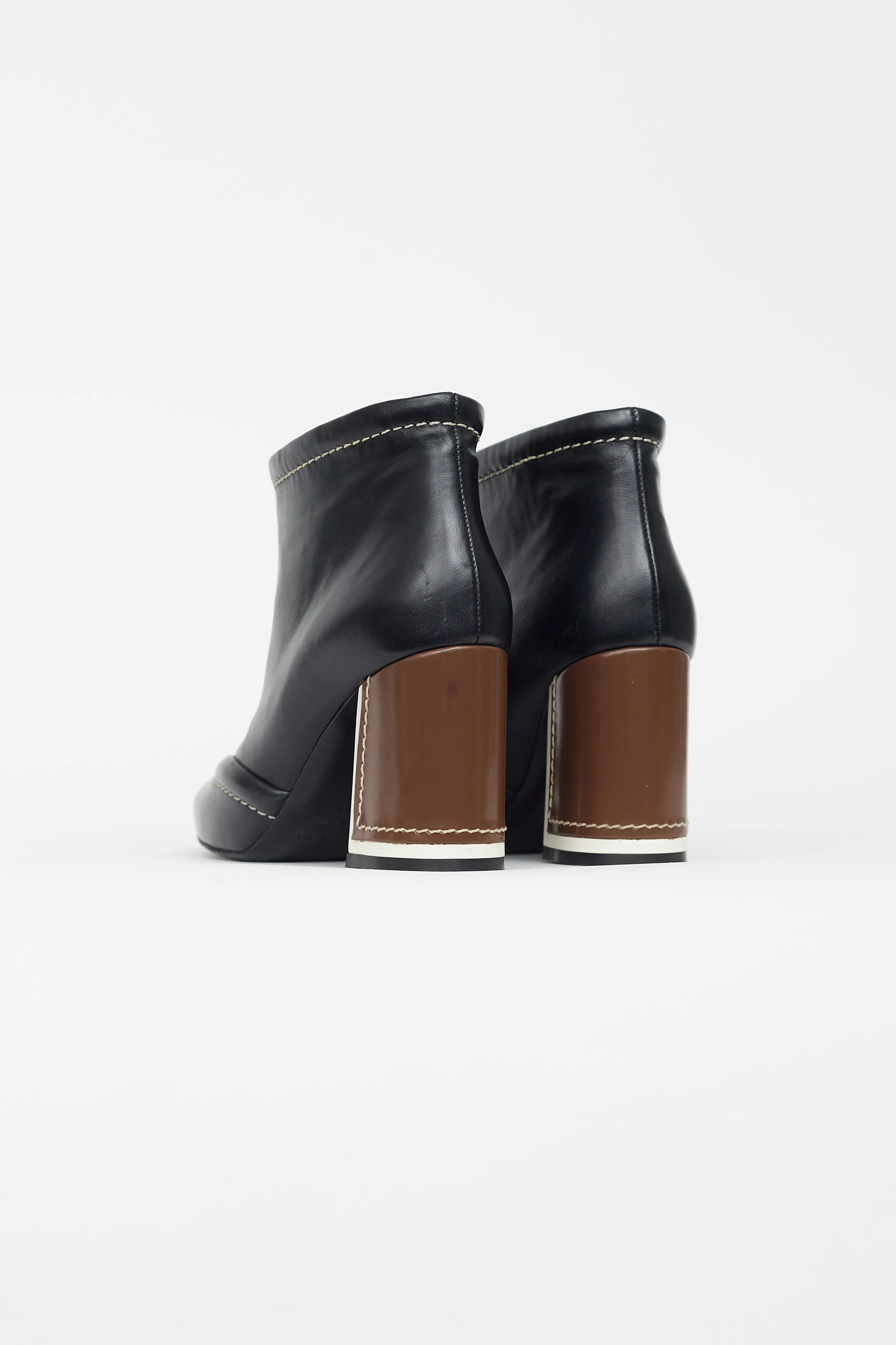 Black Leather Contrast Stitch Heeled Boot
