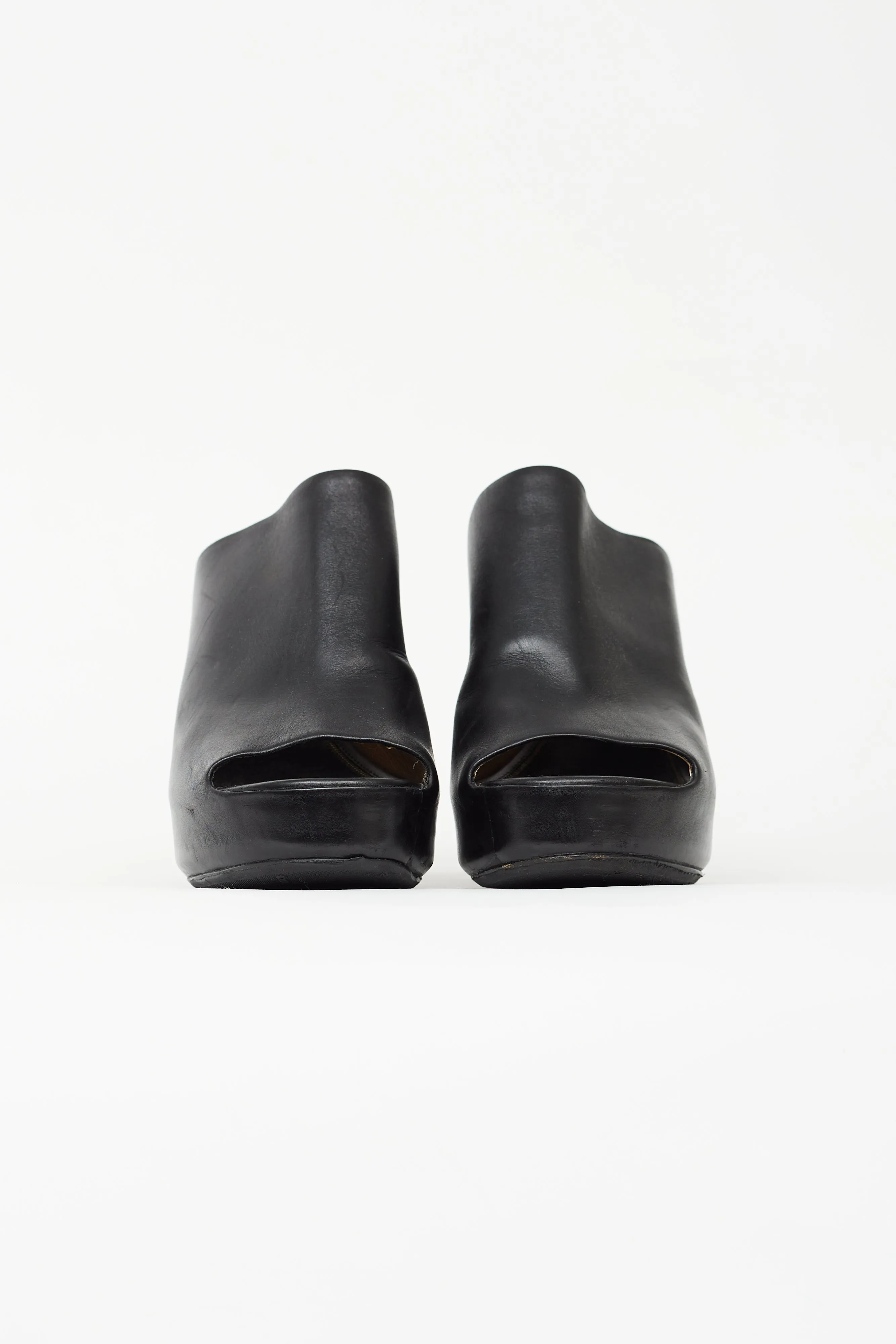 Black Leather Heeled Mule