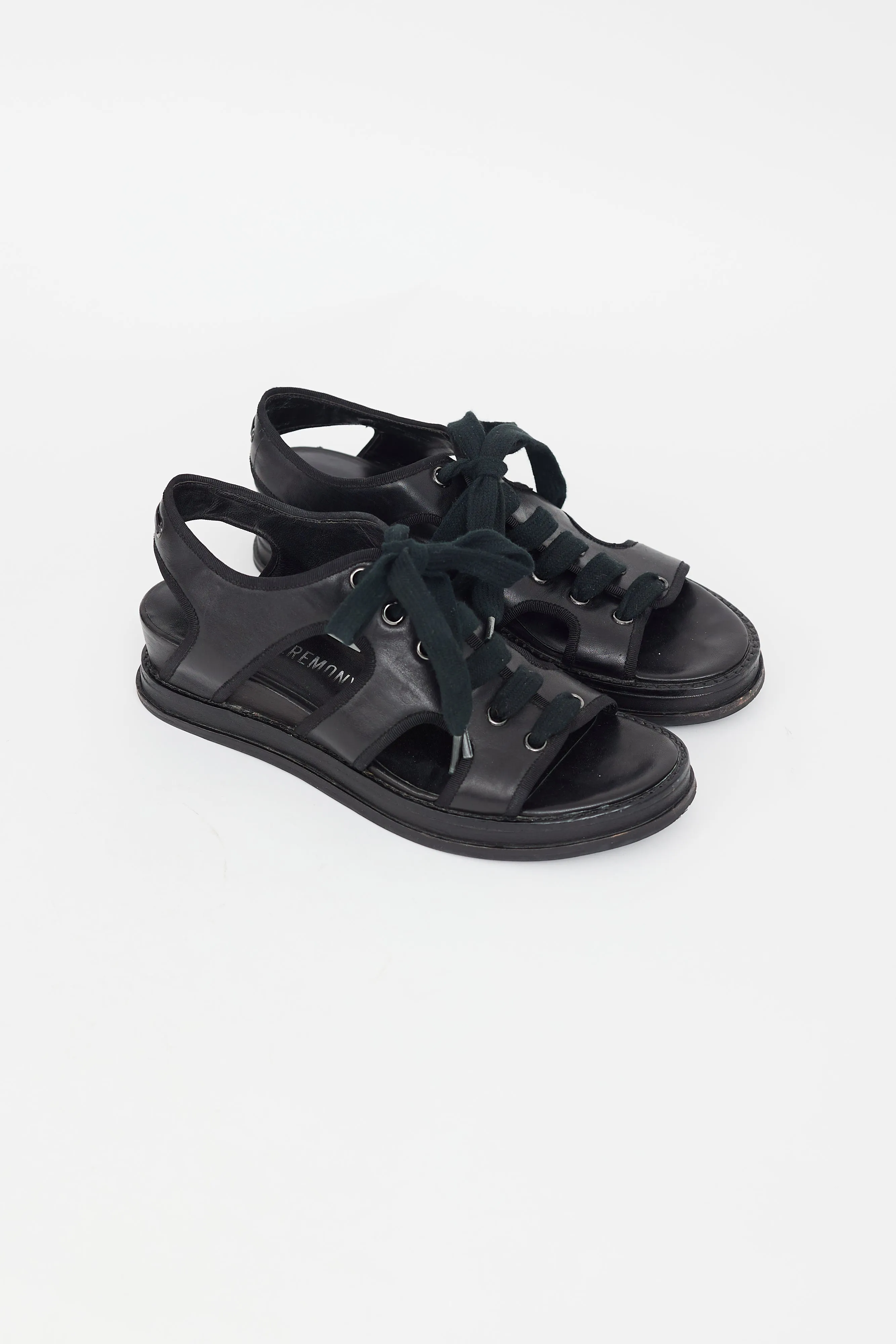 Black Leather Lace Up Sandal