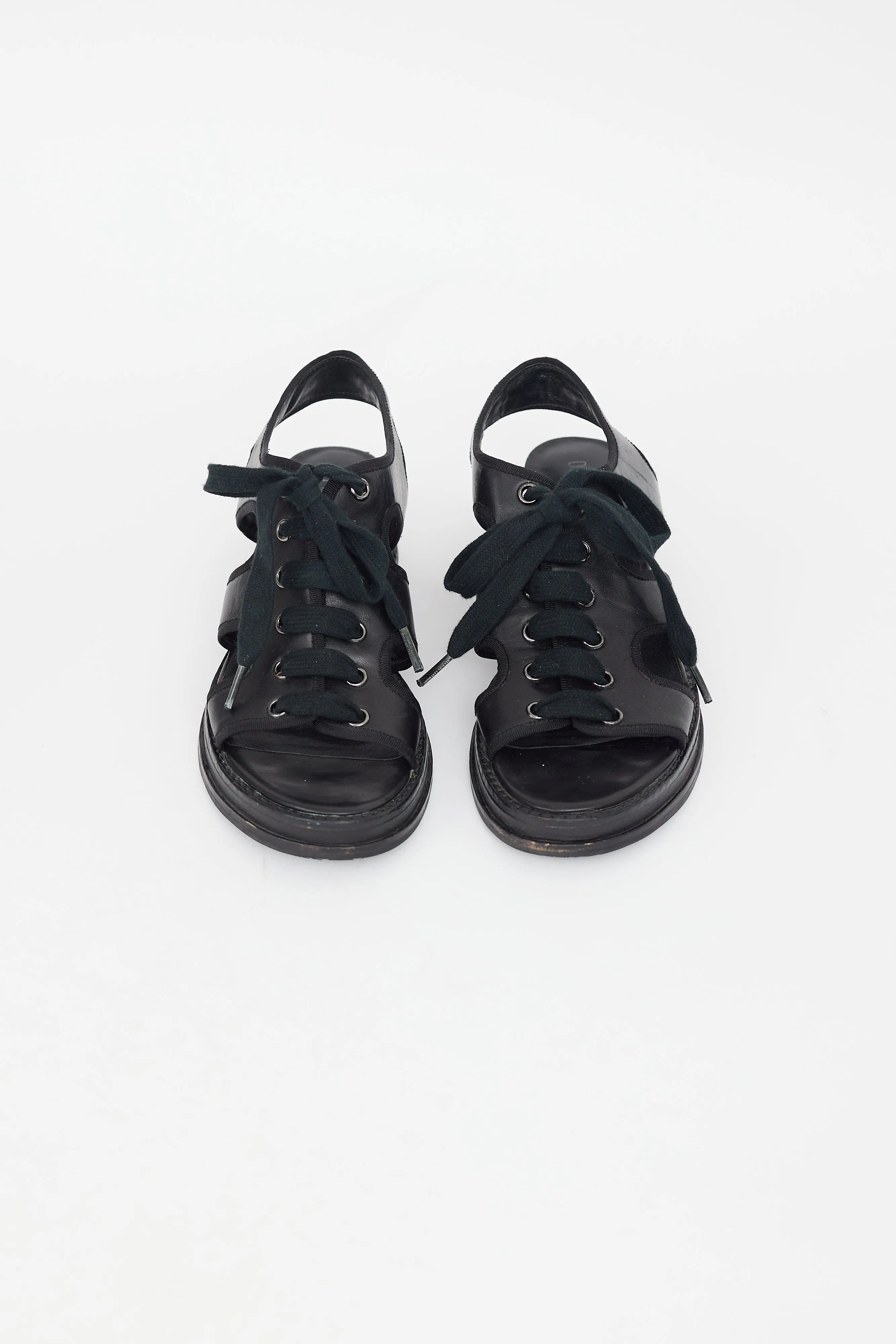 Black Leather Lace Up Sandal