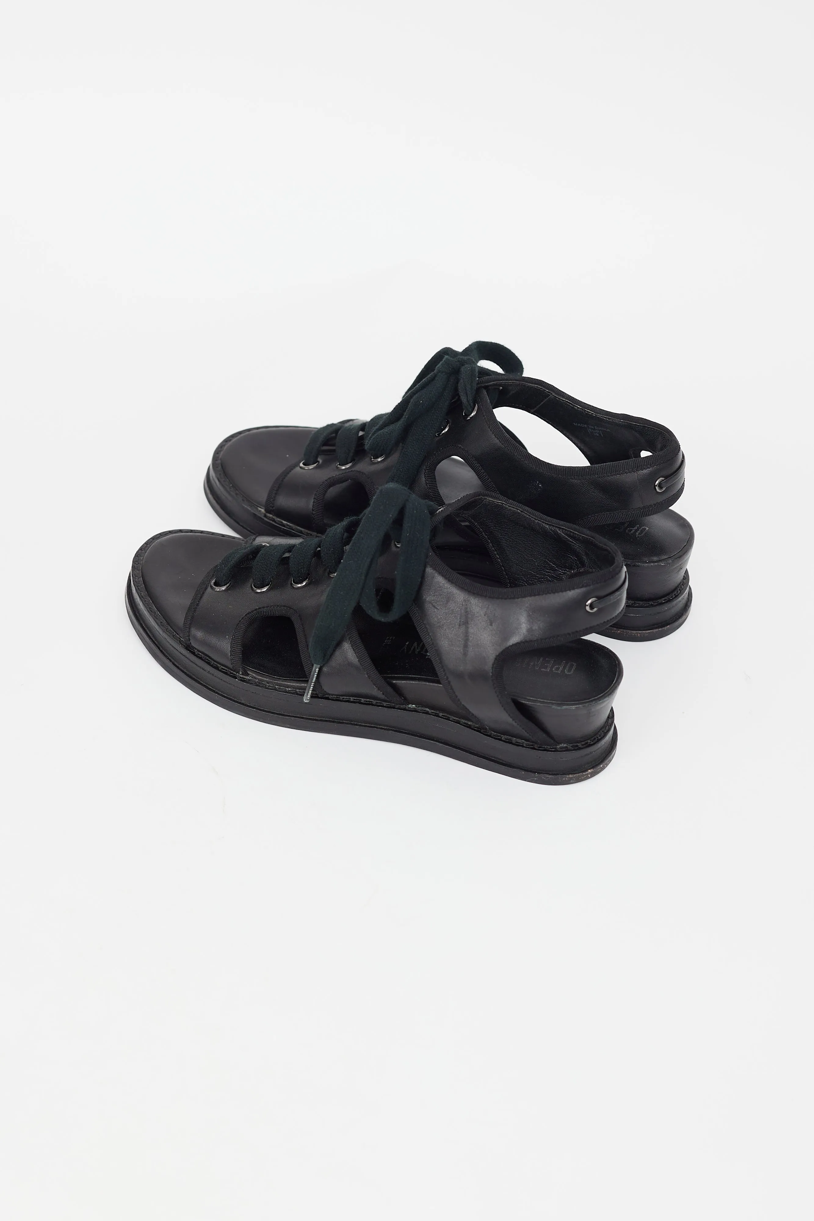 Black Leather Lace Up Sandal