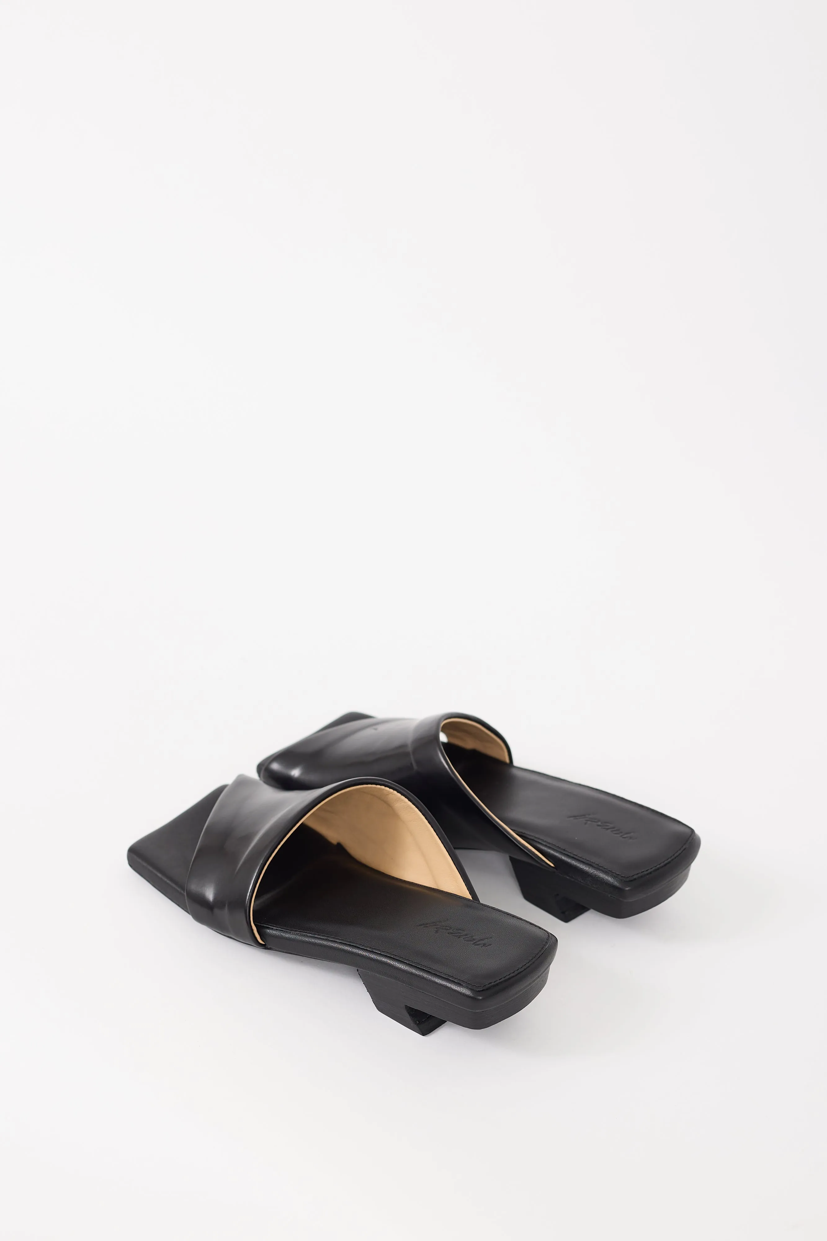 Black Leather Scalino Heeled Mule