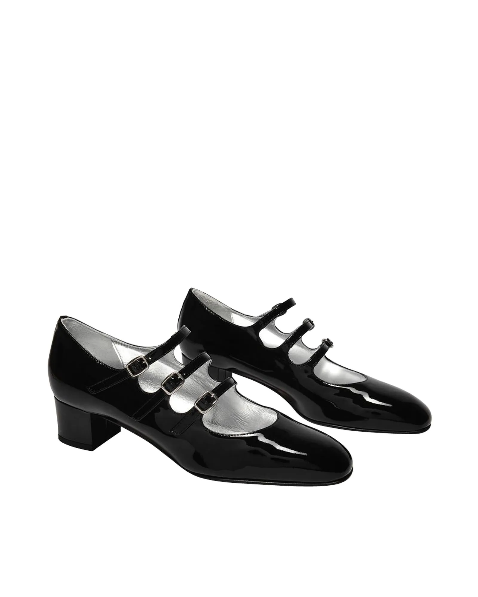 Black Patent Leather Mary Janes with Triple Straps - 4cm Heel