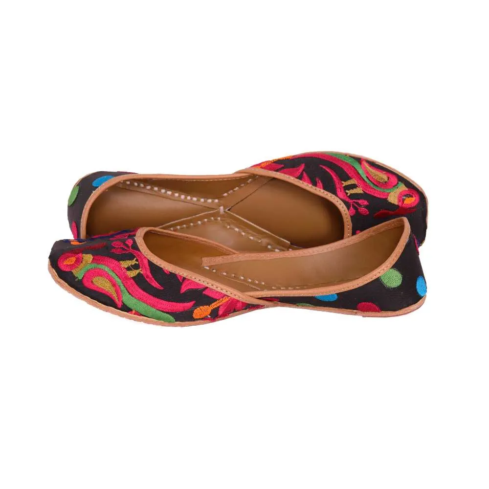 Black Silk Women Hand-Crafted Jutti | Richly detailed | Festive Day Wear