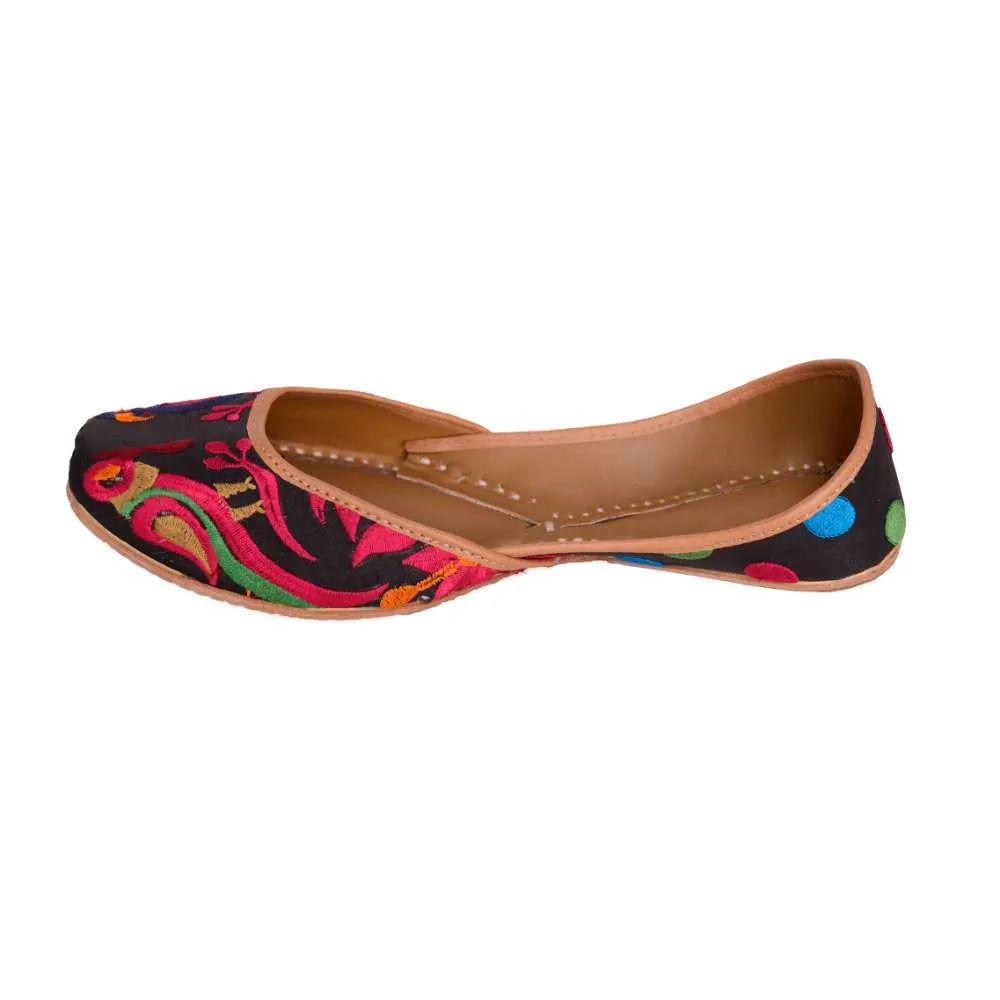 Black Silk Women Hand-Crafted Jutti | Richly detailed | Festive Day Wear