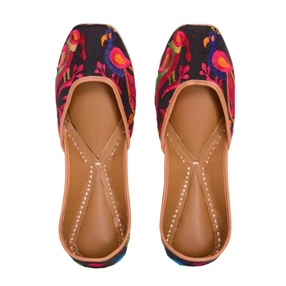 Black Silk Women Hand-Crafted Jutti | Richly detailed | Festive Day Wear