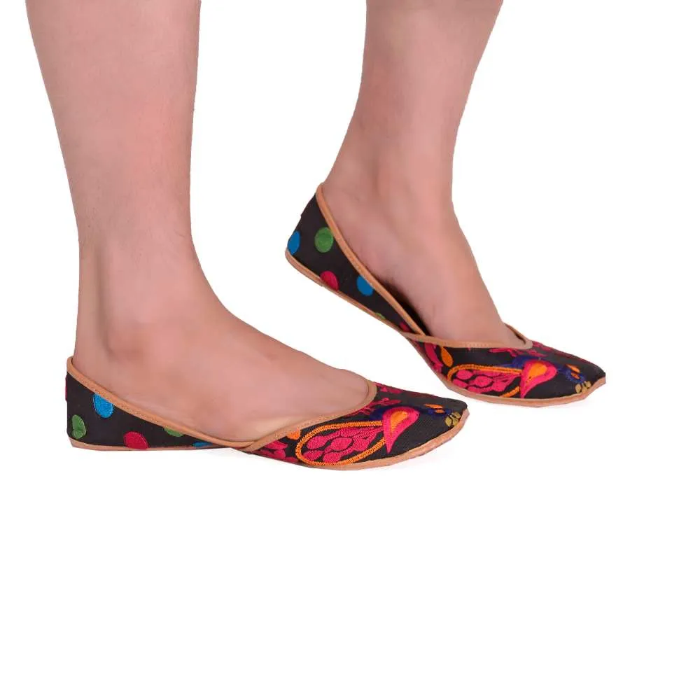 Black Silk Women Hand-Crafted Jutti | Richly detailed | Festive Day Wear