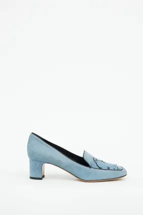 Blue Suede Heeled Loafer