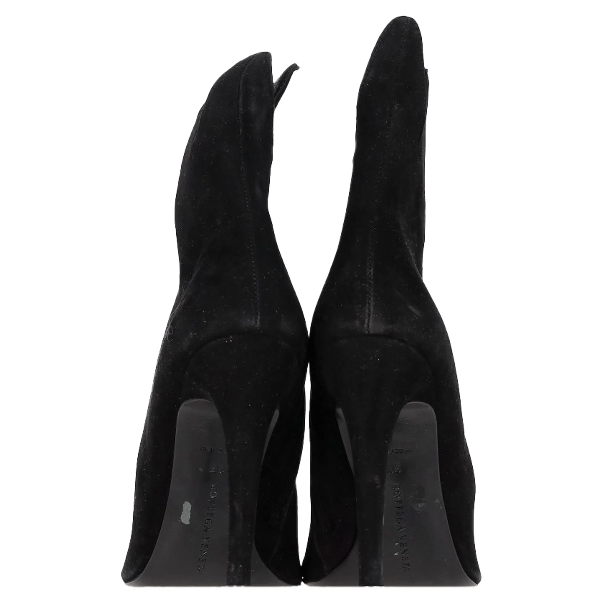 Bottega Veneta Flame Heeled Ankle Boots in Black Suede