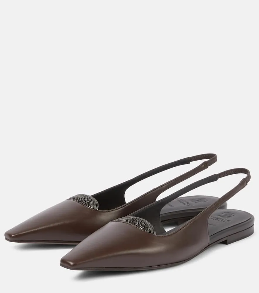 Brunello Cucinelli Monili leather slingback flats