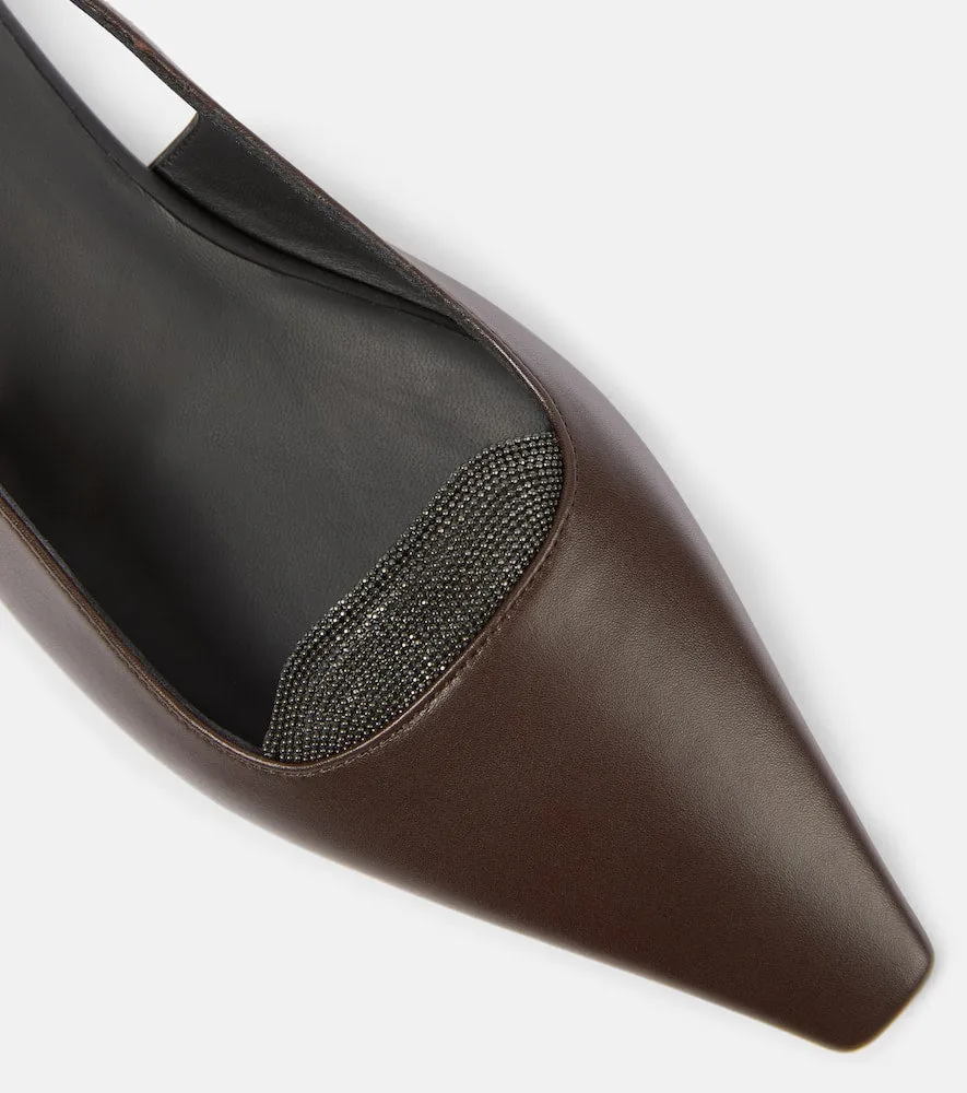 Brunello Cucinelli Monili leather slingback flats