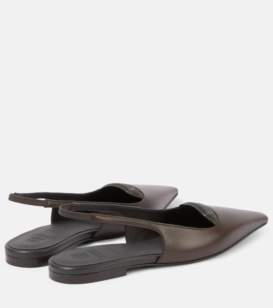 Brunello Cucinelli Monili leather slingback flats