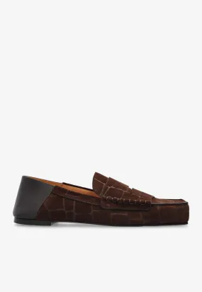 Carré Croc-Embossed Suede Loafers