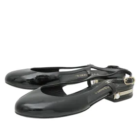 Chanel Black Round Toe Pearl Detail Flat Slingback 36