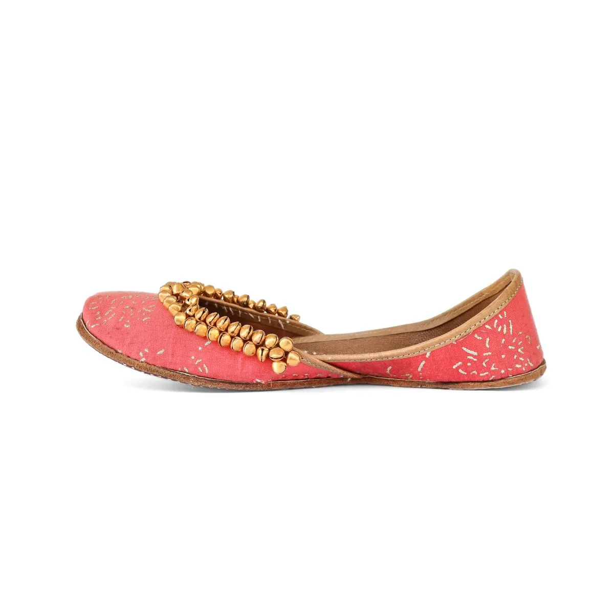 Coral Pink Women Jutti | Festive Styling | Ghungroo Embellished