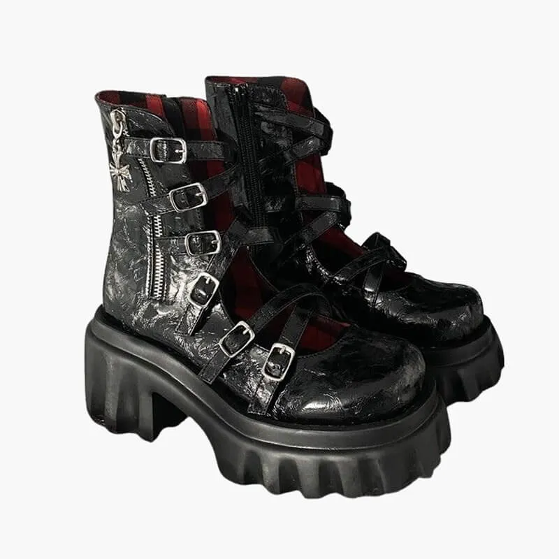 Crust Punk Black Platform Shoes
