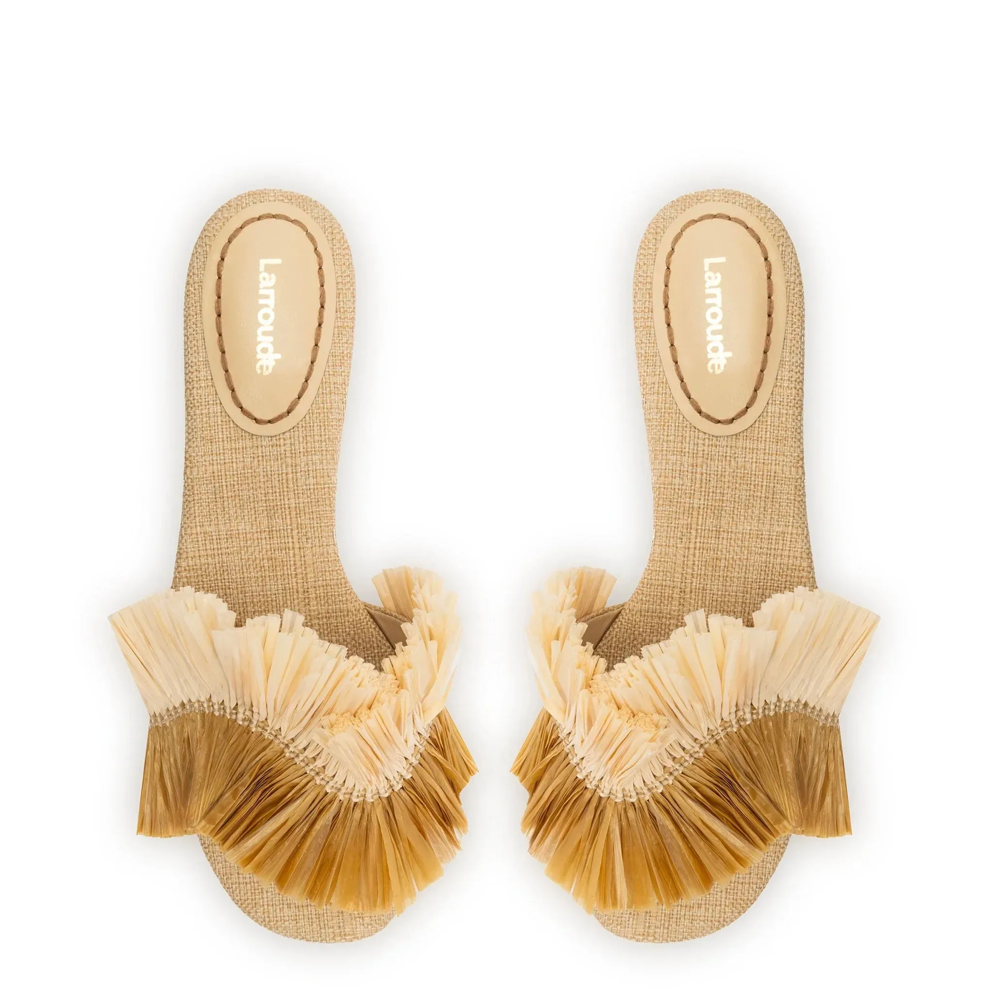 LARROUDE | Ivy Fringe Flat In Beige Raffia