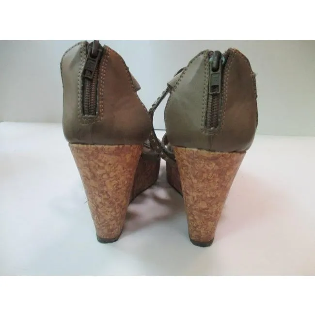 Lei Tan Snakeskin Cork Wedge Sandals Size Us