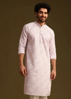Lilac Silk Schiffli Work Kurta And Pant